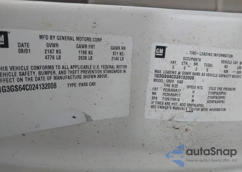 2002 Oldsmobile Aurora 4.0 из США, поврежденный, VIN 1G3GS64C024132008